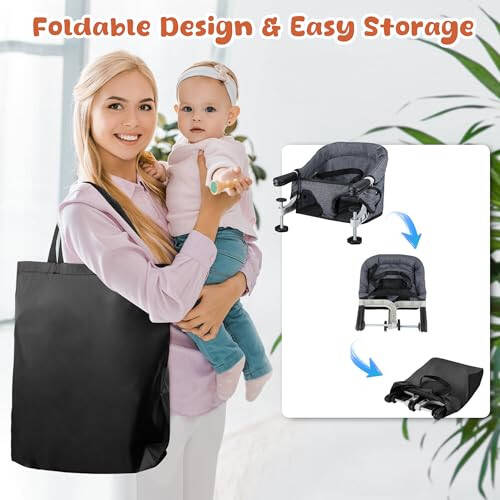 Yüksek Sandalye Askısı, Jozzve Bebek Yüksek Sandalyesi, Seyahat İçin Taşınabilir Yüksek Sandalye, Saklama Çantası ile Katlanabilir Hızlı Masa Sandalyesi, Ev ve Seyahat İçin Bebek Besleme Koltuğu Klipsli Yüksek Sandalye (Gri) - 40