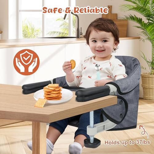 Yüksek Sandalye Askısı, Jozzve Bebek Yüksek Sandalyesi, Seyahat İçin Taşınabilir Yüksek Sandalye, Saklama Çantası ile Katlanabilir Hızlı Masa Sandalyesi, Ev ve Seyahat İçin Bebek Besleme Koltuğu Klipsli Yüksek Sandalye (Gri) - 32