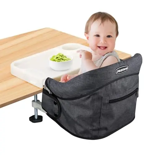Hook On High Chair, Jozzve Clip on High Chair with Removable Dining Tray for Babies and Toddlers, Fold-Flat Storage Portable Baby Feeding Seat, Attach to Fast Table Chair for Home Travel (Black) - 1
