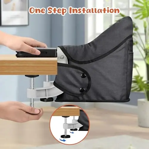 Hook On High Chair, Jozzve Clip on High Chair with Removable Dining Tray for Babies and Toddlers, Fold-Flat Storage Portable Baby Feeding Seat, Attach to Fast Table Chair for Home Travel (Black) - 3