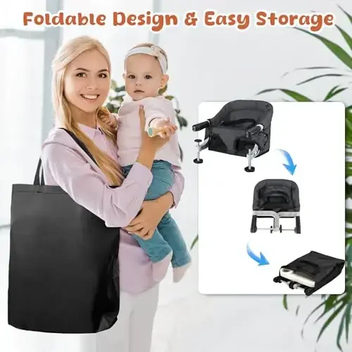 Hook On High Chair, Jozzve Clip on High Chair with Removable Dining Tray for Babies and Toddlers, Fold-Flat Storage Portable Baby Feeding Seat, Attach to Fast Table Chair for Home Travel (Black) - 6