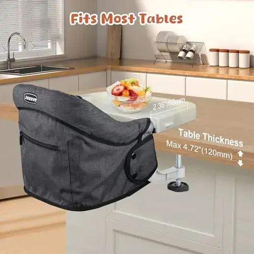 Hook On High Chair, Jozzve Clip on High Chair with Removable Dining Tray for Babies and Toddlers, Fold-Flat Storage Portable Baby Feeding Seat, Attach to Fast Table Chair for Home Travel (Black) - JOZZVE (1)