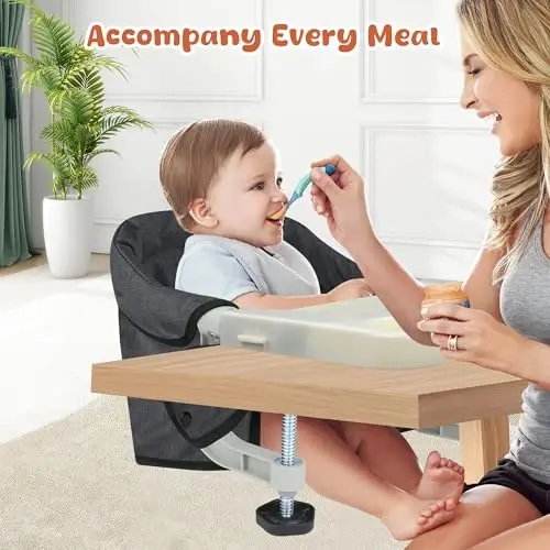 Hook On High Chair, Jozzve Clip on High Chair with Removable Dining Tray for Babies and Toddlers, Fold-Flat Storage Portable Baby Feeding Seat, Attach to Fast Table Chair for Home Travel (Black) - 5