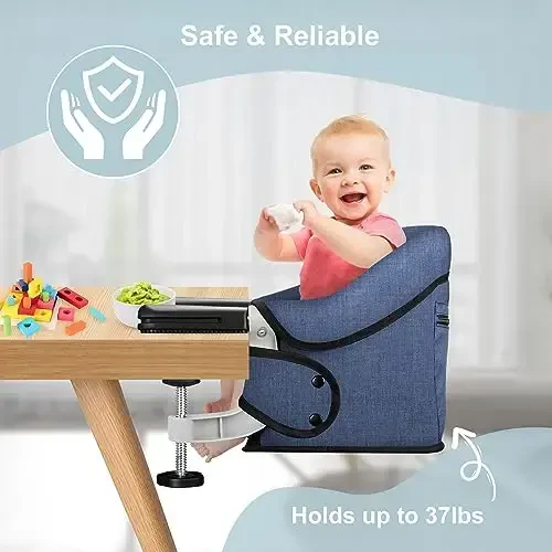 Hook On High Chair, Jozzve Baby High Chair, Portable High Chair for Travel, Foldable Fast Table Chair with Storage Bag, Baby Feeding Seat Clip On High Chair for Home and Travel (Navy) - 4
