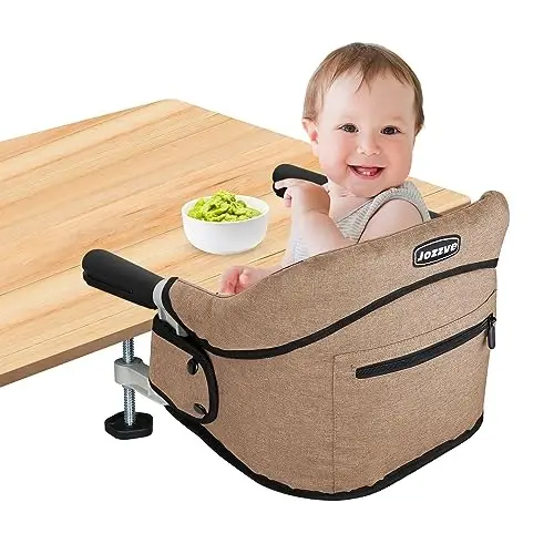 Hook On High Chair, Jozzve Baby High Chair, Portable High Chair for Travel, Foldable Fast Table Chair with Storage Bag, Baby Feeding Seat Clip On High Chair for Home and Travel (Brown) - 1