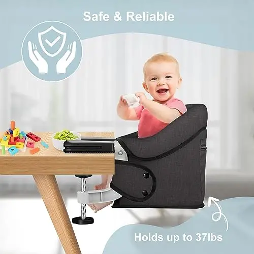 Hook On High Chair, Jozzve Baby High Chair, Portable High Chair for Travel, Foldable Fast Table Chair with Storage Bag, Baby Feeding Seat Clip On High Chair for Home and Travel (Brown) - 4