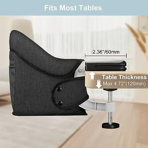 Hook On High Chair, Jozzve Clip on High Chair with Removable Dining Tray for Babies and Toddlers, Fold-Flat Storage Portable Baby Feeding Seat, Attach to Fast Table Chair for Home Travel (Bright Blue) - 2