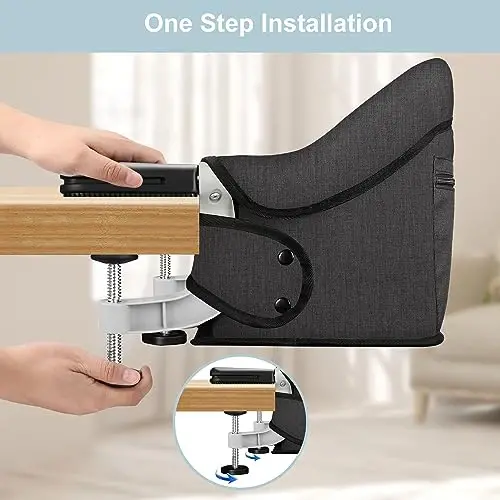 Hook On High Chair, Jozzve Clip on High Chair with Removable Dining Tray for Babies and Toddlers, Fold-Flat Storage Portable Baby Feeding Seat, Attach to Fast Table Chair for Home Travel (Bright Blue) - 3