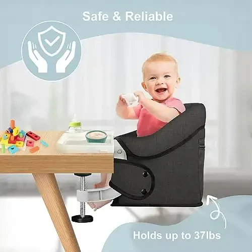 Hook On High Chair, Jozzve Clip on High Chair with Removable Dining Tray for Babies and Toddlers, Fold-Flat Storage Portable Baby Feeding Seat, Attach to Fast Table Chair for Home Travel (Bright Blue) - 4