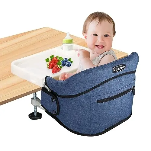 Hook On High Chair, Jozzve Clip on High Chair with Removable Dining Tray for Babies and Toddlers, Fold-Flat Storage Portable Baby Feeding Seat, Attach to Fast Table Chair for Home Travel (Navy) - 1