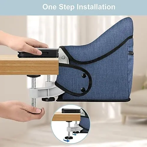 Hook On High Chair, Jozzve Clip on High Chair with Removable Dining Tray for Babies and Toddlers, Fold-Flat Storage Portable Baby Feeding Seat, Attach to Fast Table Chair for Home Travel (Navy) - 3