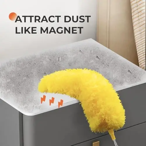 Dusters for Cleaning High Ceiling Fan, Newliton Microfiber Feather Duster with 30'' to 100'' Telescoping Extension Pole, Long Extendable Duster for Home Car Furniture Cobweb, Yellow - 2