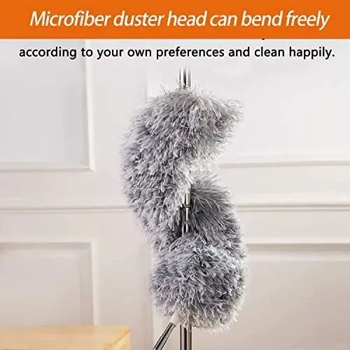 Dusters for Cleaning High Ceiling Fan, Newliton Microfiber Feather Duster with 30'' to 100'' Telescoping Extension Pole, Long Extendable Duster for Home Car Furniture Cobweb Gray - 3