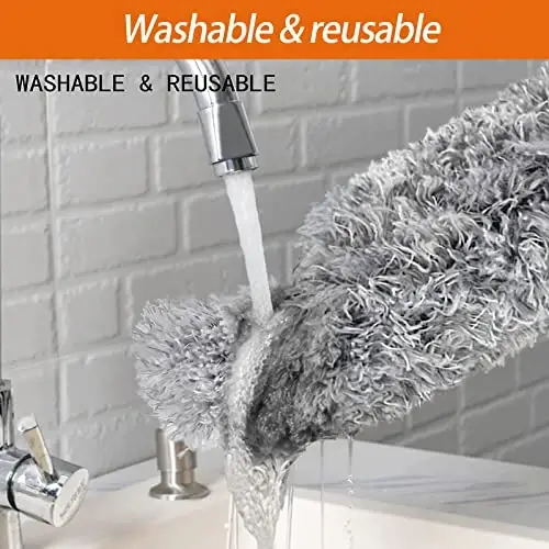 Dusters for Cleaning High Ceiling Fan, Newliton Microfiber Feather Duster with 30'' to 100'' Telescoping Extension Pole, Long Extendable Duster for Home Car Furniture Cobweb Gray - 4