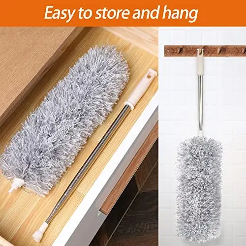Dusters for Cleaning High Ceiling Fan, Newliton Microfiber Feather Duster with 30'' to 100'' Telescoping Extension Pole, Long Extendable Duster for Home Car Furniture Cobweb Gray - 5