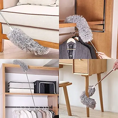 Dusters for Cleaning High Ceiling Fan, Newliton Microfiber Feather Duster with 30'' to 100'' Telescoping Extension Pole, Long Extendable Duster for Home Car Furniture Cobweb Gray - 6