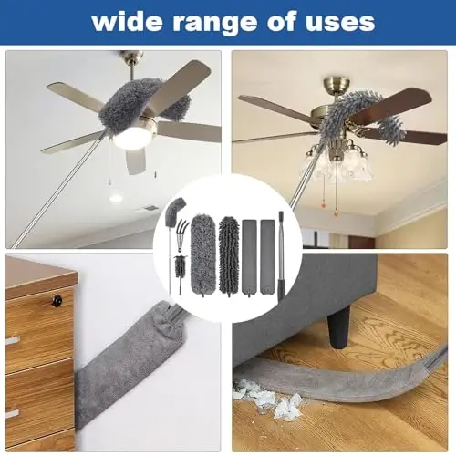 FUUNSOO Microfiber Feather Duster, Duster with Extension Pole 30-100 Inches,Ceiling Fan Cleaner Duster Retractable Gap Dust Brush Cleaner for Cleaning Cobweb,High Ceiling,Blinds, (Dark Gray) - Modazone
