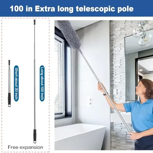 FUUNSOO Microfiber Feather Duster, Duster with Extension Pole 30-100 Inches,Ceiling Fan Cleaner Duster Retractable Gap Dust Brush Cleaner for Cleaning Cobweb,High Ceiling,Blinds, (Dark Gray) - 5