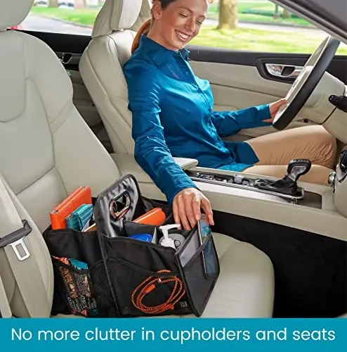 High Road Car Caddy with Cup Holders - Front Seat Organizer for Drivers or Back Seat Organizer for Kids - Portable Car Organizer with Easy One-Handed Carry Handle - 1