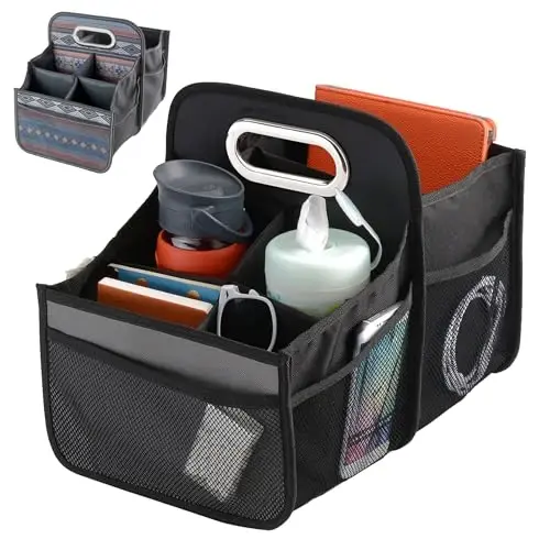 High Road Car Caddy with Cup Holders - Front Seat Organizer for Drivers or Back Seat Organizer for Kids - Portable Car Organizer with Easy One-Handed Carry Handle - 4