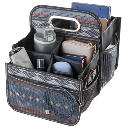 High Road Car Organizer with Cup Holder Dividers - Front Seat Organizer for Drivers or Middle Seat Car Organizer for Kids - Portable Car Caddy with Easy Carry Handle - 4