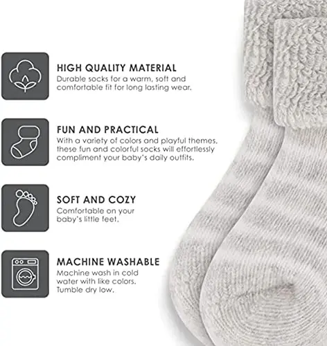 Rising Star Baby Socks for Boys & Girls - Newborn to 12 Months - Thick Cotton Terry Cuff Socks - MODAZONE (1)