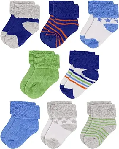 Rising Star Baby Socks for Boys & Girls - Newborn to 12 Months - Thick Cotton Terry Cuff Socks 