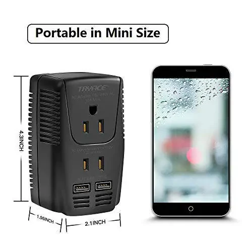 TryAce 2000W Travel Voltage Converter Step Down 220v to 110v Power Converter for Hair Dryer Curling Iron Straightener, 10A Power Adapter with 2 USB Charging Ukraine/EU/UK/AU/US Worldwide Plug - 6