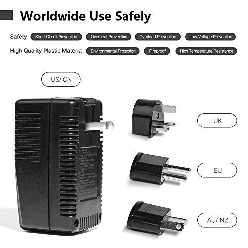 TryAce 2000W Travel Voltage Converter Step Down 220v to 110v Power Converter for Hair Dryer Curling Iron Straightener, 10A Power Adapter with 2 USB Charging Ukraine/EU/UK/AU/US Worldwide Plug - 7