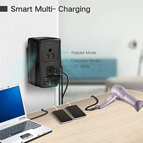 TryAce 2000W Travel Voltage Converter Step Down 220v to 110v Power Converter for Hair Dryer Curling Iron Straightener, 10A Power Adapter with 2 USB Charging Ukraine/EU/UK/AU/US Worldwide Plug - 3