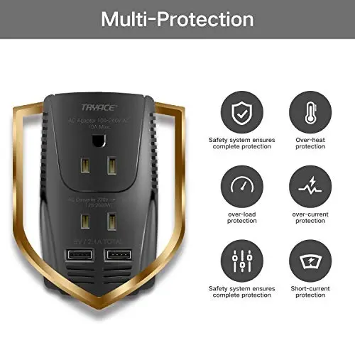 TryAce 2000W Travel Voltage Converter Step Down 220v to 110v Power Converter for Hair Dryer Curling Iron Straightener, 10A Power Adapter with 2 USB Charging Ukraine/EU/UK/AU/US Worldwide Plug - 5