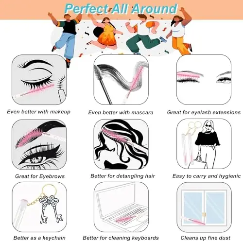 Yükseltilmiş 48 Parça Tek Kullanımlık Maskara Fırçası Seti, 24 Adet Kristal Kirpik Fırçası ve 24 Adet Yeniden Kullanılabilir Anahtarlıklı Boş Kirpik Fırçası Tüpü İçerir - 6