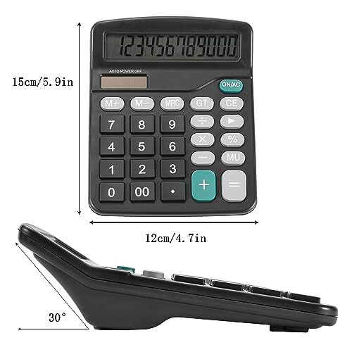 Yükseltilmiş hesap makinesi, büyük LCD ekranlı, büyük indüksiyonlu tuşlu, 12 bit solar pilli ofis hesap makinesi, ofis, ev, okul için çift güç masaüstü hesap makinesi (Solar Black) - 3