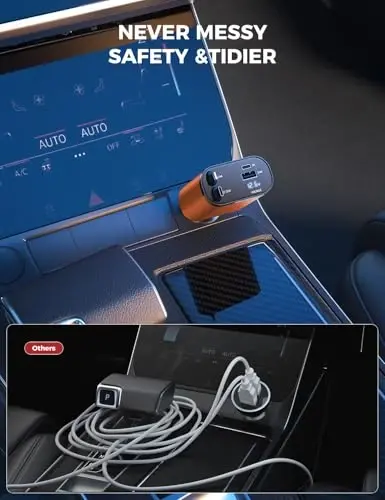 【Upgraded】 SUPERONE Retractable Car Charger 4 in 1, Fast Car Phone Charger with Cord 2.6ft, USB C and Apple Car Charger Adapter, Compatible with iPhone 17/16/15/15 Pro Max/14/13/12/11, Galaxy, Pixel - 4