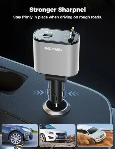 【Upgraded】 SUPERONE Retractable Car Charger 4 in 1, Fast Car Phone Charger with Cord 2.6ft, USB C and Apple Car Charger Adapter, Compatible with iPhone 17/16/15/15 Pro Max/14/13/12/11, Galaxy, Pixel - 4