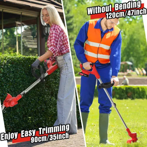 SHALL 24V Grass Trimmer Cordless with Upgraded Wheels, 650W Weed Eater Battery Powered-2.0Ah Li-Ion Battery*2, Weed Wacker Cordless with 3 Types Cutting Blades for Lawn and Garden- - SHALL (1)
