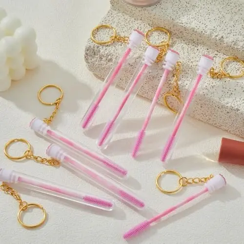 Upgrade 48 Pieces Disposable Mascara Wands Set, Include 24 Pcs Crystal Lash Spoolies Brush and 24 Pcs Reusable Keychain Empty Eyelash Brush Tubes (Pink) - 4