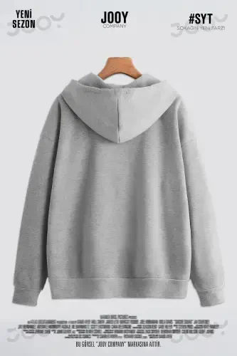 Yulduz bosma kulrang mavsumiy fermuarli kapüşonli polar kardigan kurtka - GRİ10 - JOOY COMPANY (1)