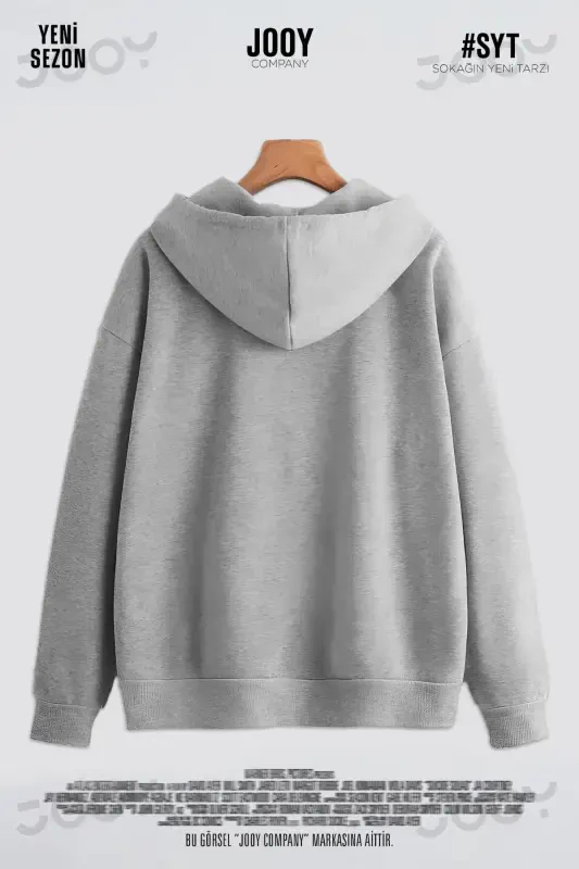 Yulduz bosma kulrang mavsumiy fermuarli kapüşonli polar kardigan kurtka - GRİ10 - 2