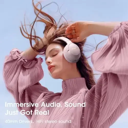 YUMONDEAR Bluetooth Headphones Over Ear, 80H Playtime Wireless Headphone with 3 EQ Modes, Built-in Mic, Deep Bass, HiFi Stereo Foldable Wireless Headset for iPhone PC Travel Workout Office (Pink) - 6