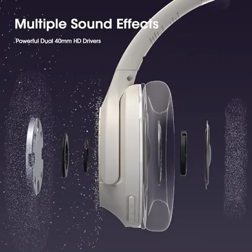 YUMONDEAR Bluetooth Headphones Over Ear, 80 Hrs Playtime Wireless Headphones with ENC Mic, Deep Bass EQ, Foldable Comfort for Travel, Gym & Commuting, Stocking Stuffers - 5
