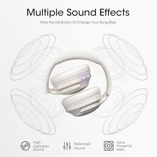 YUMONDEAR Bluetooth Headphones Over Ear, 80H Playtime Wireless Headphone with 3 EQ Modes, Built-in Mic, Deep Bass, HiFi Stereo Foldable Wireless Headset for iPhone PC Travel Workout (Light Gray) - 3