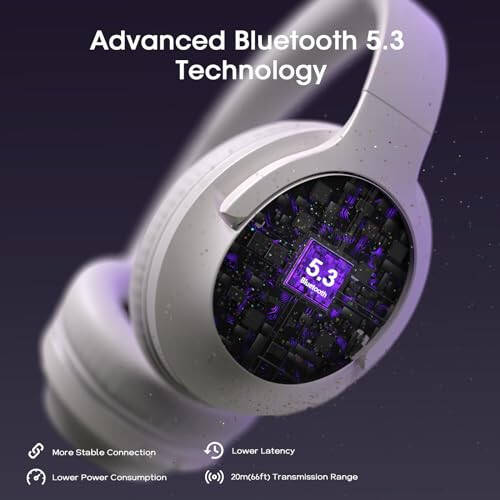 YUMONDEAR Bluetooth Headphones Over Ear, 80H Playtime Wireless Headphone with 3 EQ Modes, Built-in Mic, Deep Bass, HiFi Stereo Foldable Wireless Headset for iPhone PC Travel Workout (Light Gray) - 4
