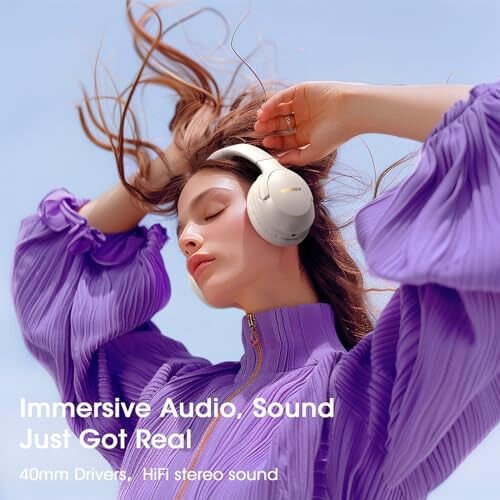 YUMONDEAR Bluetooth Headphones Over Ear, 80H Playtime Wireless Headphone with 3 EQ Modes, Built-in Mic, Deep Bass, HiFi Stereo Foldable Wireless Headset for iPhone PC Travel Workout (Light Gray) - 6