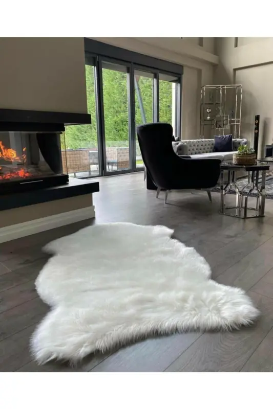 Yumoş Post Peluş Halı Tüylü Yumuşak Kaymaz Taban Modern Salon Halısı - BEYAZ - 2