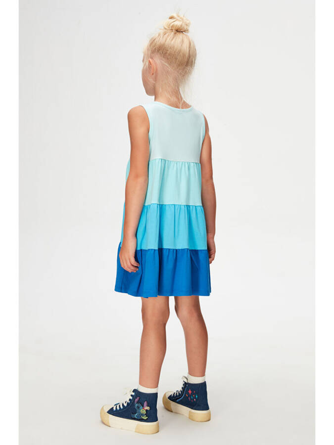 Yumshoq firuza-saks qiz bolalar rangli qavatli burmali osma ko'ylak-firuza - 4