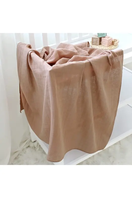 Yumshoq Organik 100% Paxta Bir Qavatli Muslin Choyshab O'rash Bolalar Adyol Bej Rangi 110x110 Sm-somon - 1
