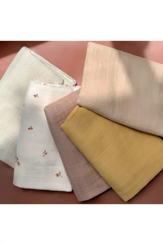 Yumshoq organik 100% paxta bir qavatli muslin kundaklash o'rami chaqaloq adyoli krem rangi 110x110 sm-bej - 5