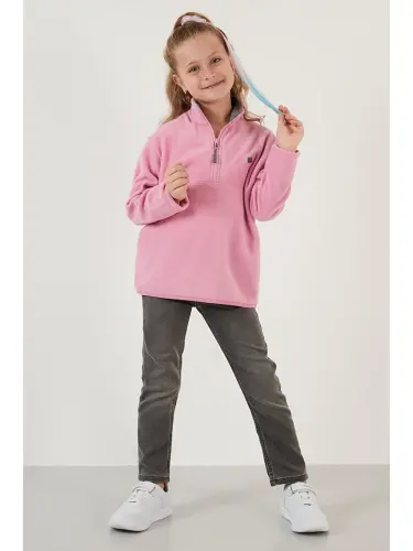 Yumshoq toʻqimali fermuarli tik yoqali shardonli qishki polar 5905002-Pushti - 4