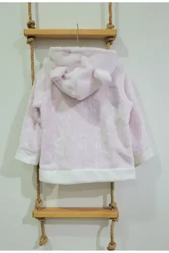 Yumuşacık Kapşonlu Peluş Welsoft Kız Çocuk Ceketi - Hırka 2-4 Yaş /pudra Pembe-PEMBE - 2
